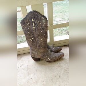 Women's Embroidered Cutout Western Boots - Taupe